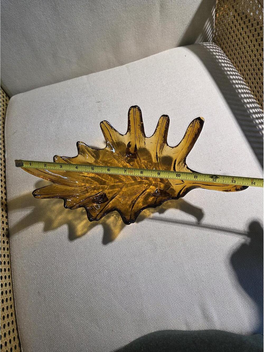 Vintage Viking Amber Glass Epic 14 Leaf 3 Footed Long Bowl Dish READ CHIP